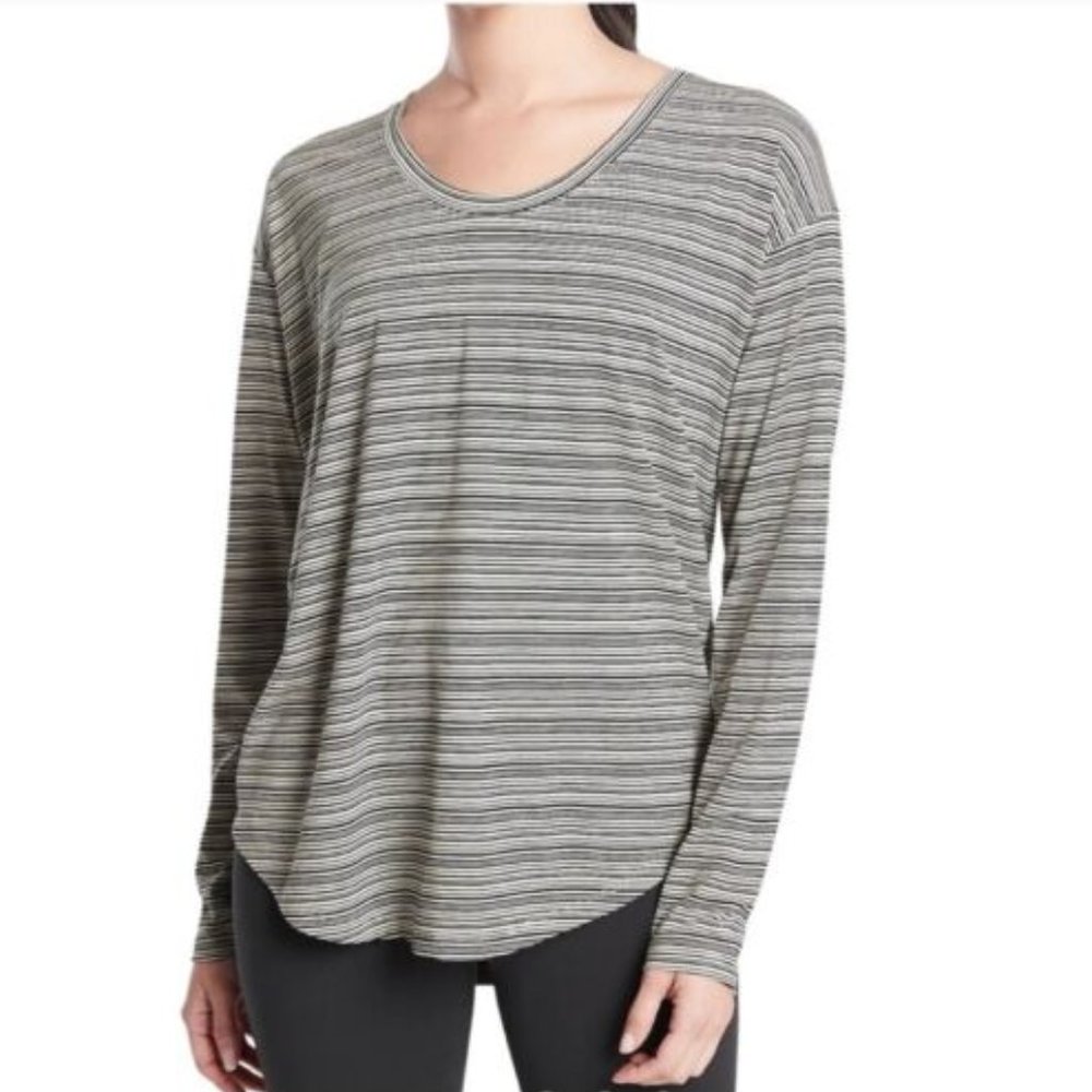 Athleta Black White Cloudlight Stratus Striped Long Sleeve Top Women's Medium